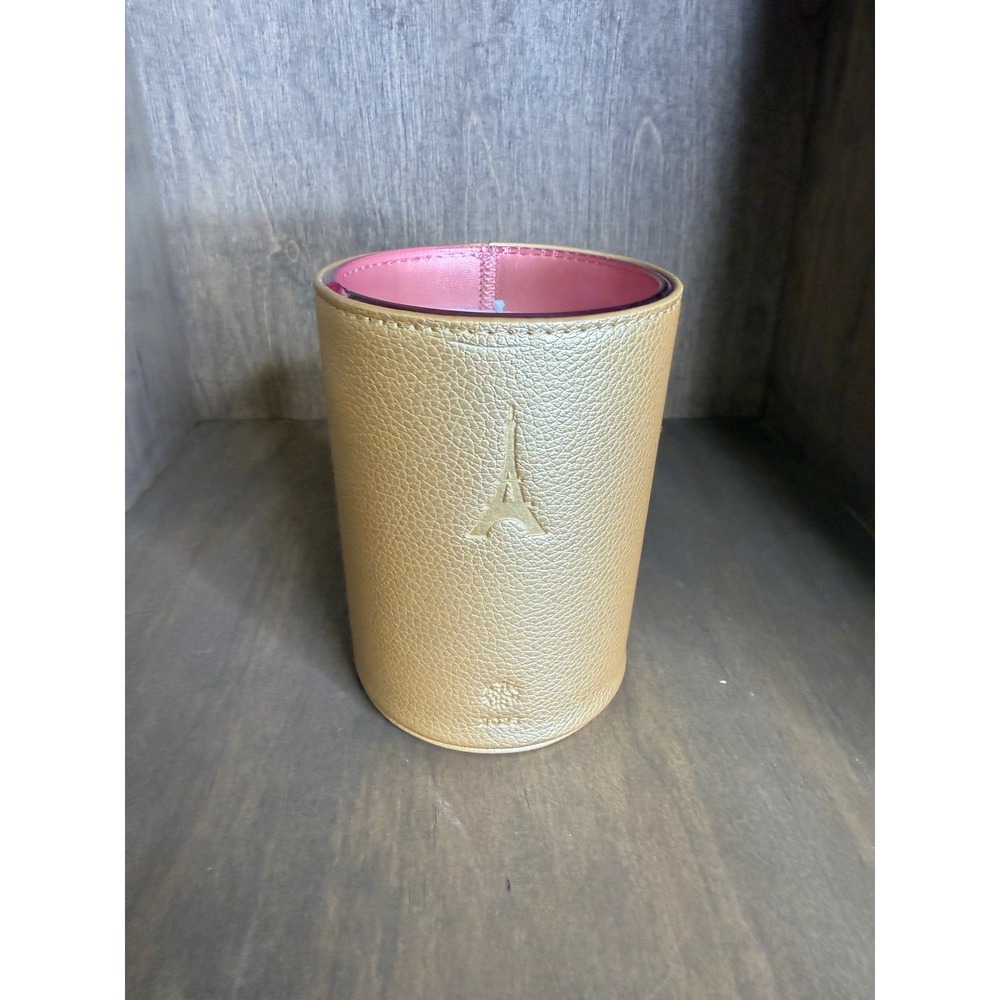 Anthropologie Paris Scented Candle Gold Leather Eiffel Tower Logo